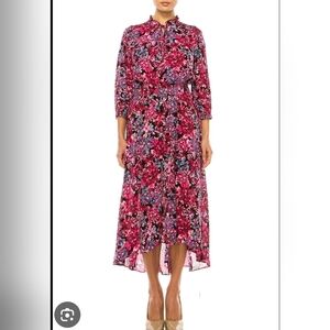 Nanette Lepore High Low Floral Pink Long Sleeves Dress Cottagecore Bohemian